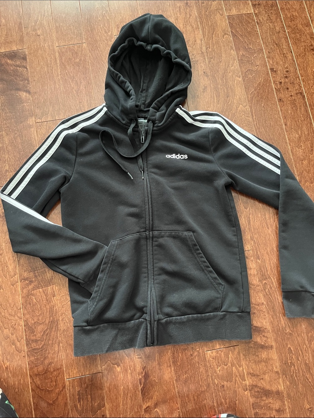 adidas Black Kids Full-Zip Hoodie with White Three-Stripes